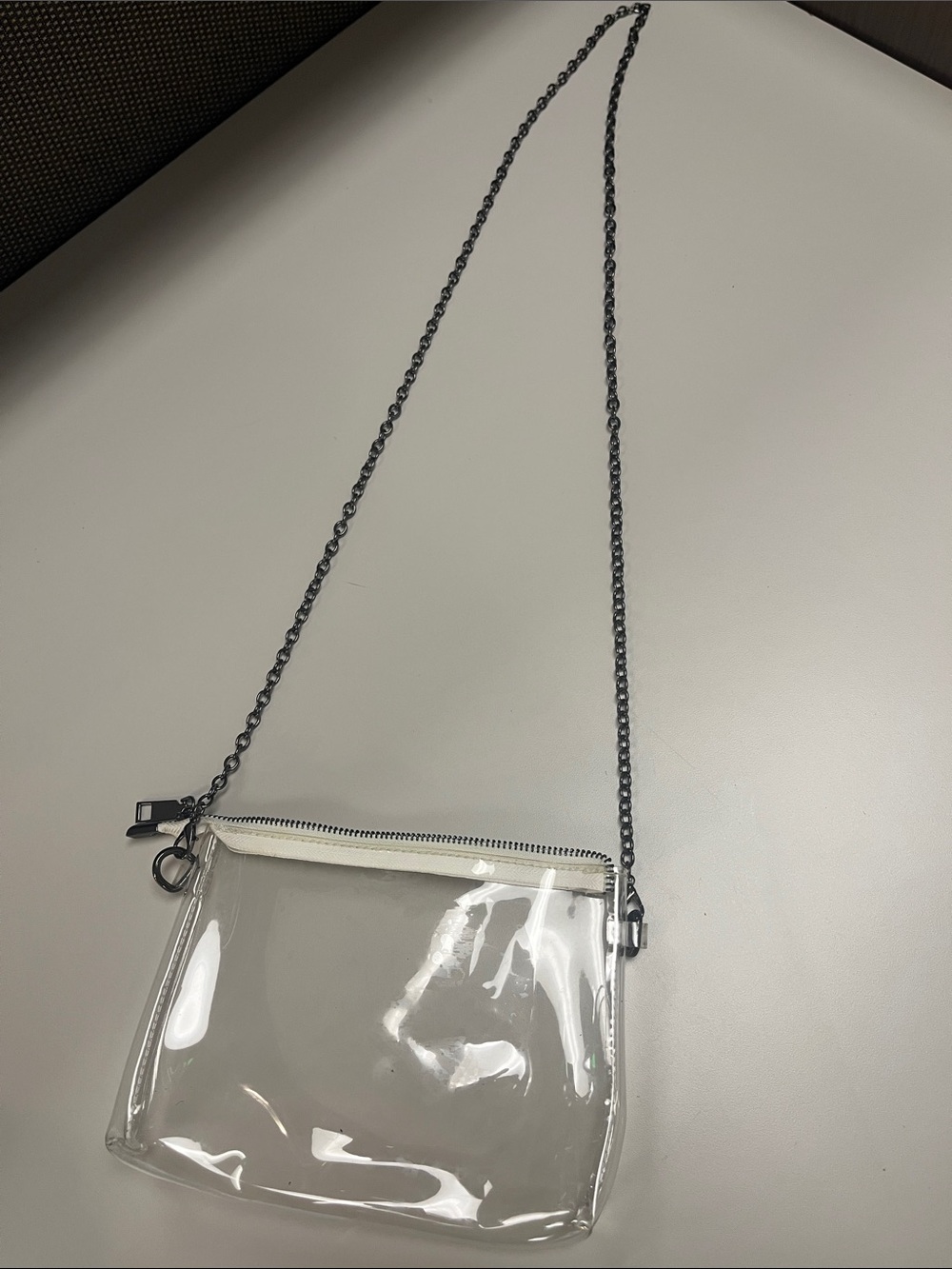 Source Unknown Clear PVC Crossbody with White Trim and Silver Chain